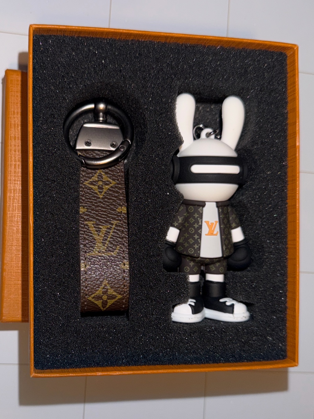 Monogram Bunny Key Charm with Matching Strap - Brown/White